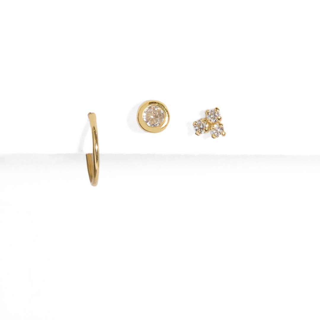 10k TRI SPARK PIERCING - ARETES - Malandra Jewelry - KMA1 - 30585