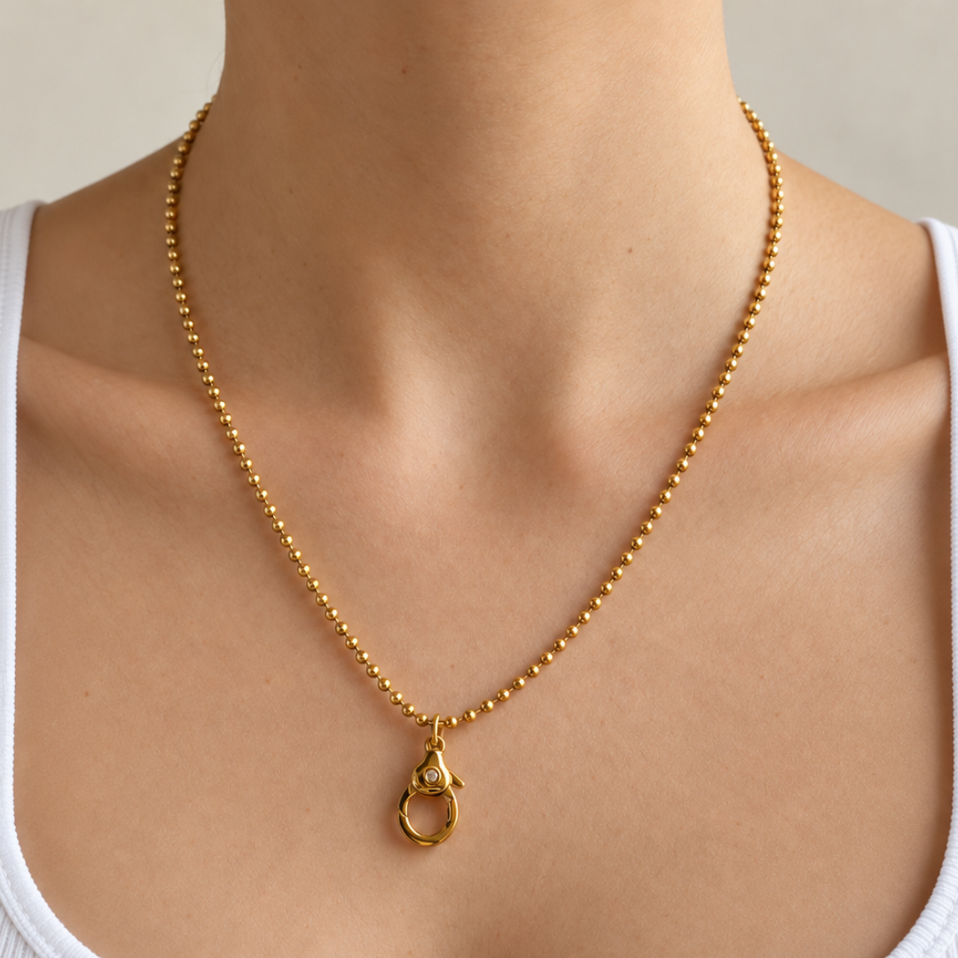 Gold Beaded Clasp Necklace