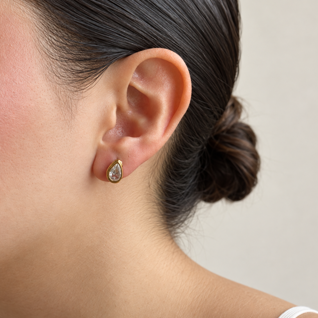 Gold Teardrop Crystal Studs