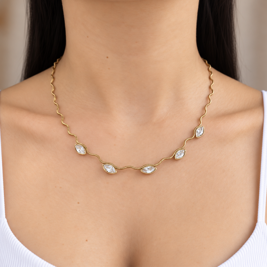 Gold Marquise Wave Necklace