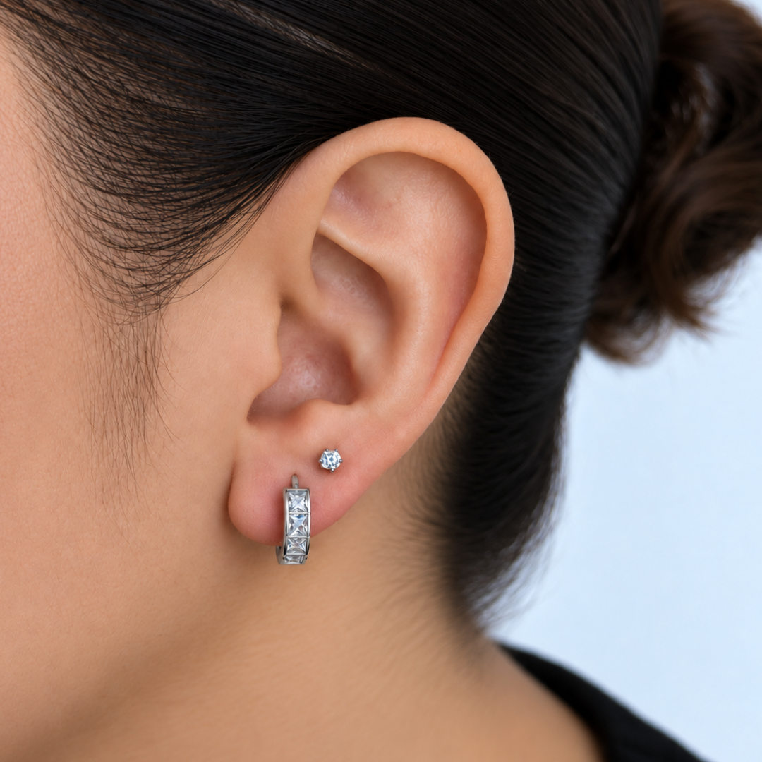 Silver Sparkle Row Hoops