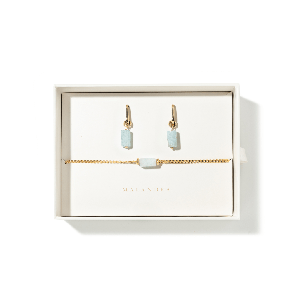 AQUAMARINE AURA GIFT SET - SETS DE REGALO - Malandra Jewelry - SET120-TP1619 TA1629