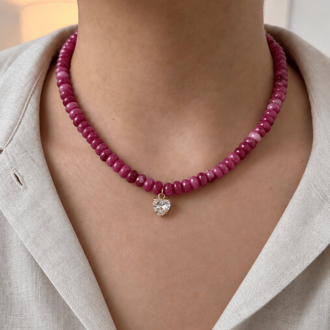 Berry Heart Jasper Gaia Necklace - COLLARES - Malandra Jewelry - TC2677