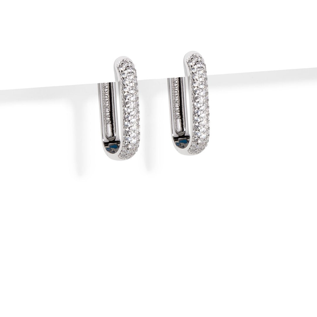 CLIP LINK PAVE SILVER EARRINGS - ARETES - Malandra Jewelry - ICA439.P