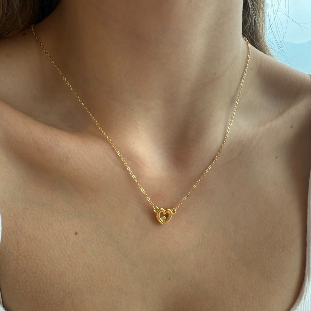 DOUBLE GOLDEN HEART NECKLACE - COLLARES - Malandra Jewelry - VCC228 - 9095