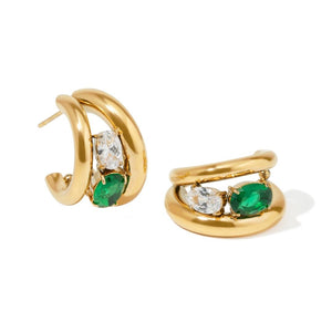 EMERALD GLOW HOOPS - ARETES - Malandra Jewelry - EUWA468-JDE0112215-GN