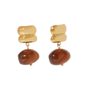 Gold Caramel Drop Earrings - ARETES - Malandra Jewelry - EUWA672-JDE0109029