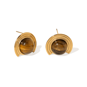 Gold Cognac Tiered Studs - ARETES - Malandra Jewelry - EUWA738-JDE0302010-BR
