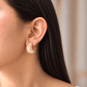 Gold Cream Dome Hoops - ARETES - Malandra Jewelry - EUWA690-JDE0307030-WT-1