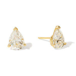 Gold Dewdrop Moissanite Studs - ARETES - Malandra Jewelry - LRA17-SMOE01-14K-7X10