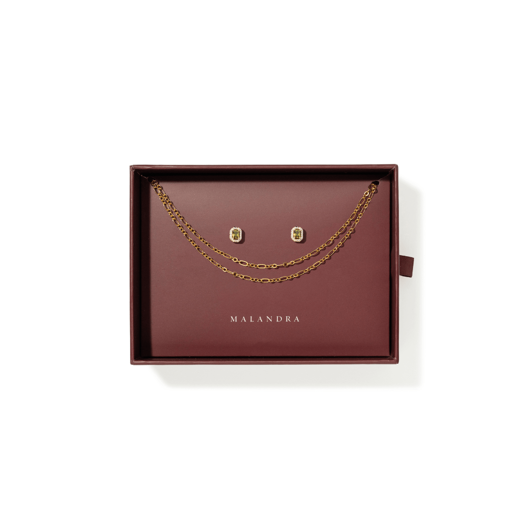 GOLD & EMERALD LAYERED GIFT SET - SETS DE REGALO - Malandra Jewelry - SET139