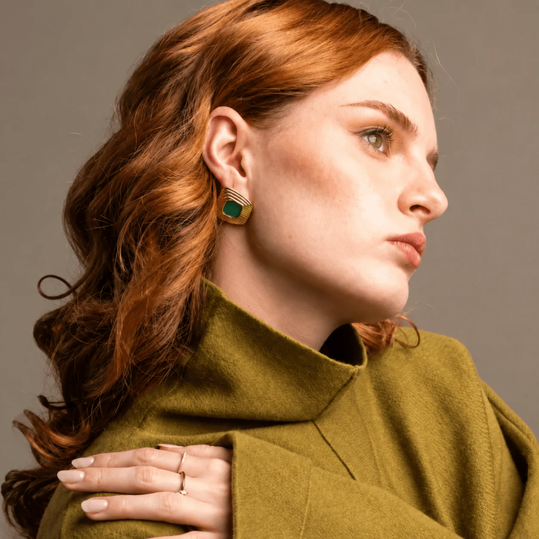 Gold Green Tiered Studs - ARETES - Malandra Jewelry - EUWA735-JDE0112028-GN