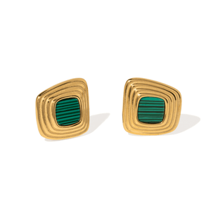 Gold Green Tiered Studs - ARETES - Malandra Jewelry - EUWA735-JDE0112028-GN