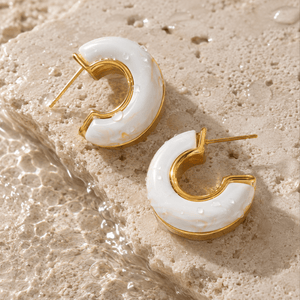 Gold Ivory Sculpt Earrings - ARETES - Malandra Jewelry - EUWA595-JDE0104315-WT