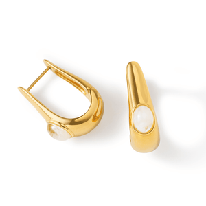 Gold Ivory Sculpt Huggies - ARETES - Malandra Jewelry - EUWA600-JDE0103327-WT