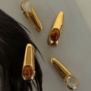 Gold Ivory Sculpt Huggies - ARETES - Malandra Jewelry - EUWA600-JDE0103327-WT