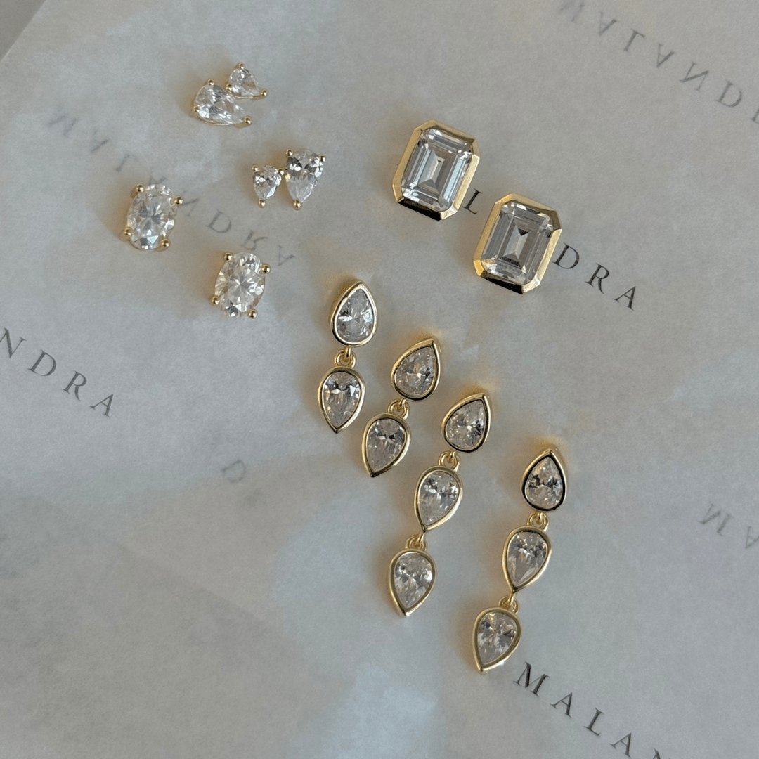Gold Moissanite Studs - ARETES - Malandra Jewelry - LSA15-HC36893