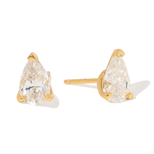 GOLD PEAR MOISSANITE STUDS - ARETES - Malandra Jewelry - LRA8-SMOE01-14K-5X8