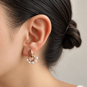 Gold Pearl Orbit Earrings - ARETES - Malandra Jewelry - EUWA663-JDE0106074