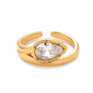 Gold Sculpted Drop Ring - ANILLOS - Malandra Jewelry - EUWR578-JDR0104338