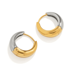 Gold & Silver Puffy Hoops - ARETES - Malandra Jewelry - EUWA670-JDE2407020-PS