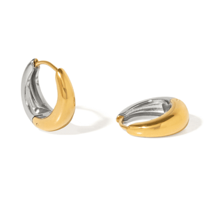 Gold & Silver Puffy Hoops - ARETES - Malandra Jewelry - EUWA670-JDE2407020-PS
