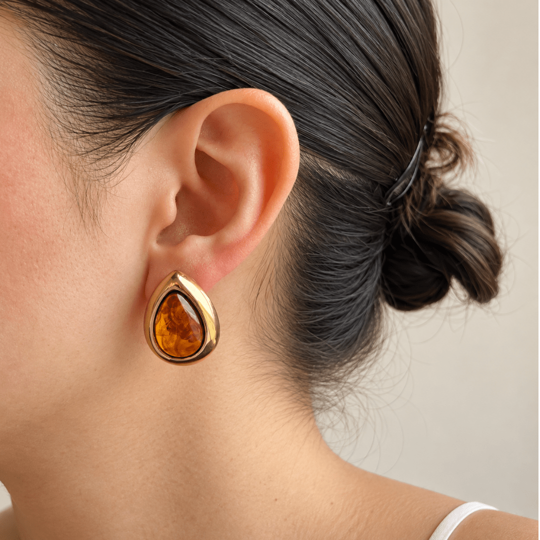 Gold Toffee Drop Studs - ARETES - Malandra Jewelry - EUWA696-JDE0107075-BR