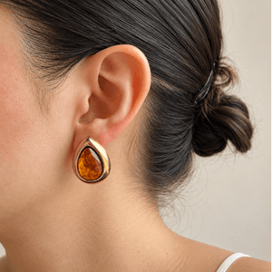 Gold Toffee Drop Studs - ARETES - Malandra Jewelry - EUWA696-JDE0107075-BR