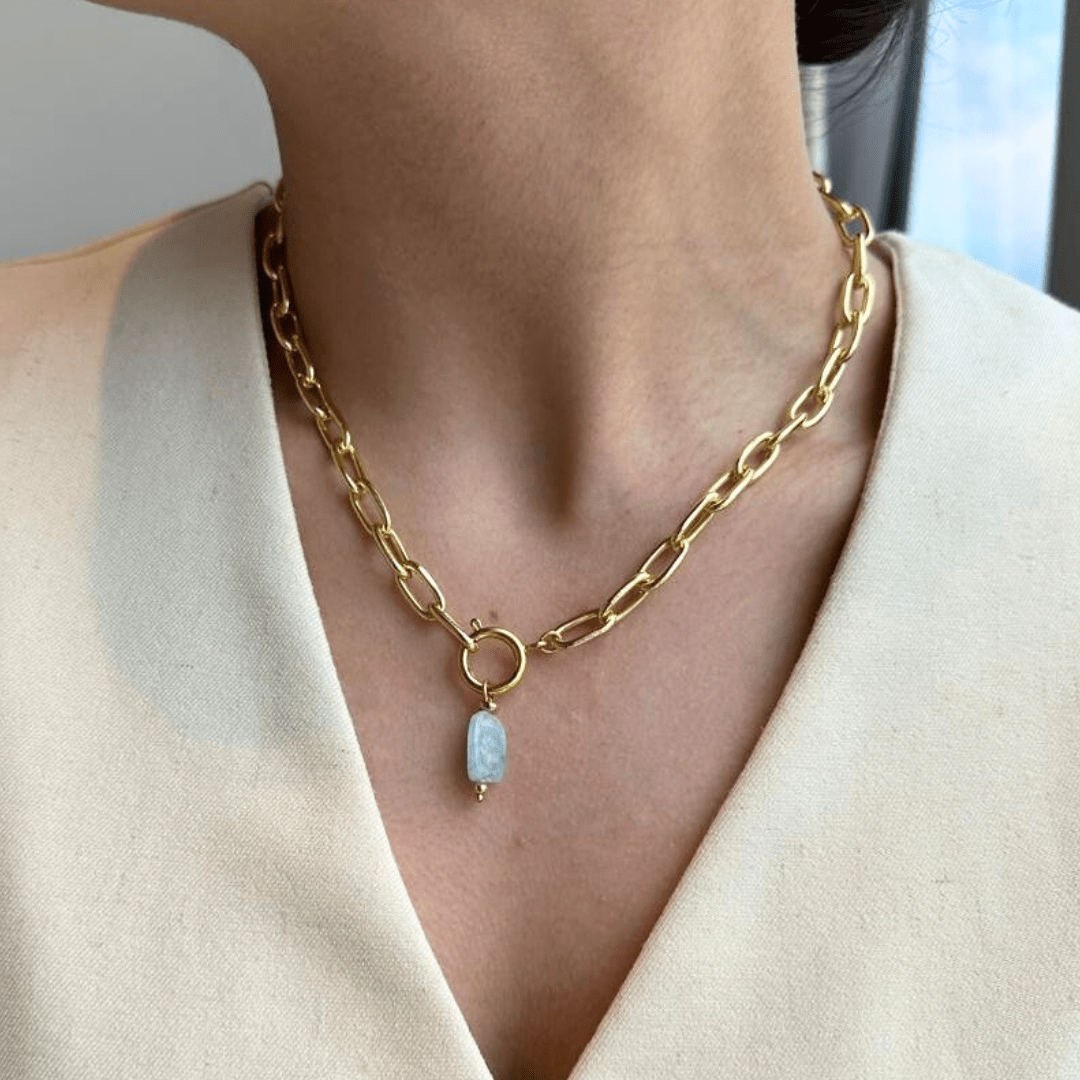 GOLDEN AQUAMARINE COSTA NECKLACE - COLLARES - Malandra Jewelry - TC2038