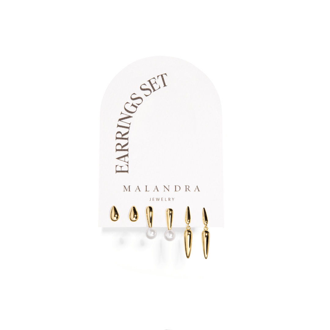 GOLDEN DROPS EARRINGS SET - ARETES - Malandra Jewelry - ZWA33 - QX04009Y