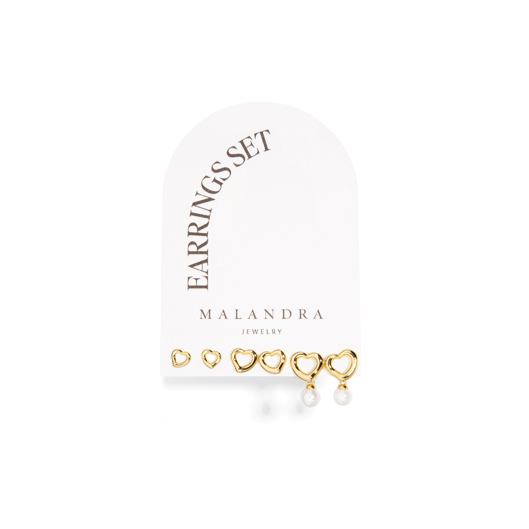GOLDEN HEARTS EARRINGS SET - ARETES - Malandra Jewelry - ZWA39 - QX04006Y
