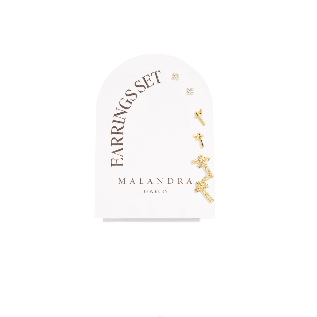 GOLDEN KNOT EARRINGS SET - ARETES - Malandra Jewelry - ZWA22 - QX03078Y