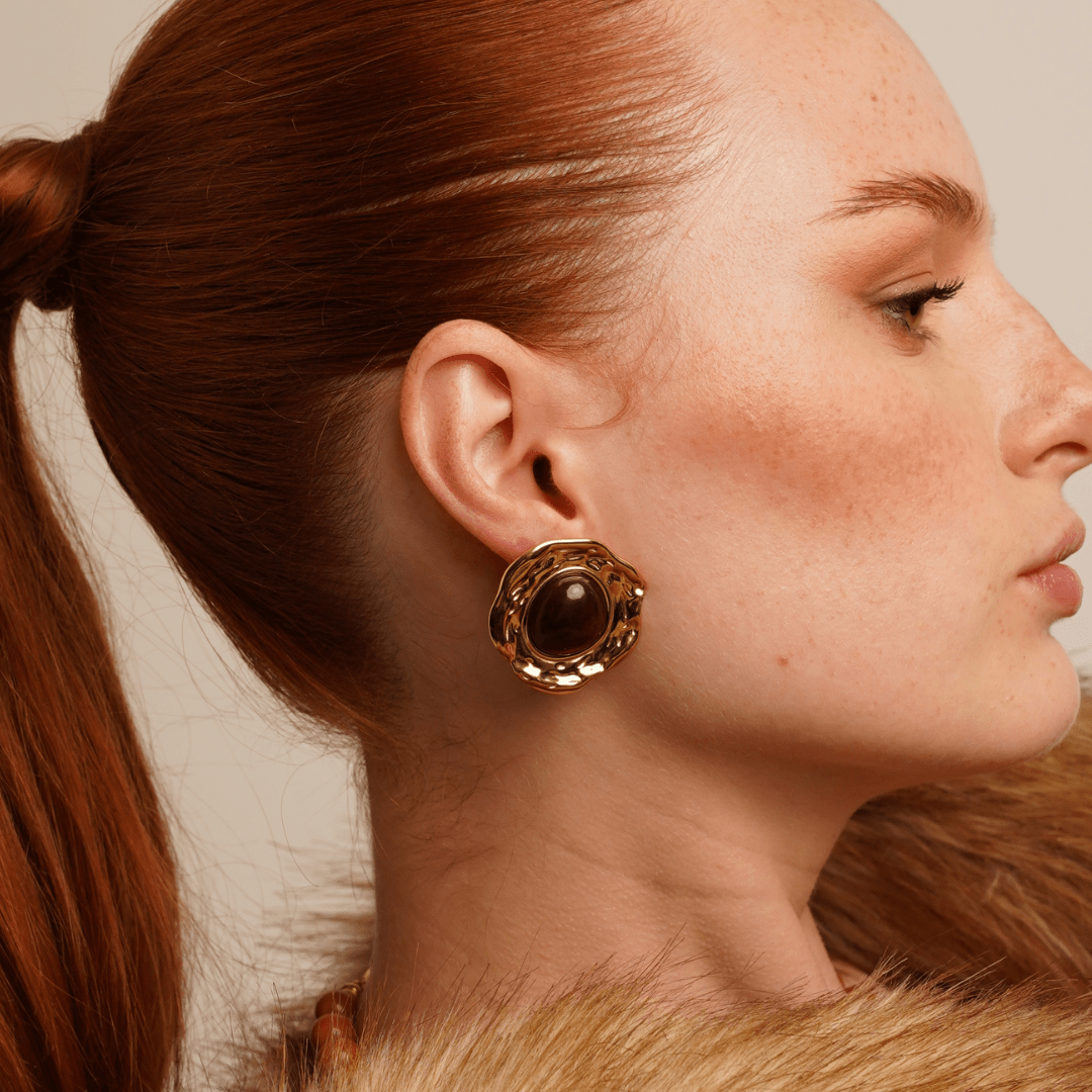 GOLDEN MOCHA ORBIT STUDS - ARETES - Malandra Jewelry - EUWA284-JDE0108037