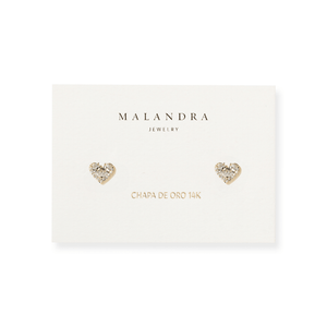 Golden Pavé Heart Studs - ARETES - Malandra Jewelry - ZWA169-QX02234Y