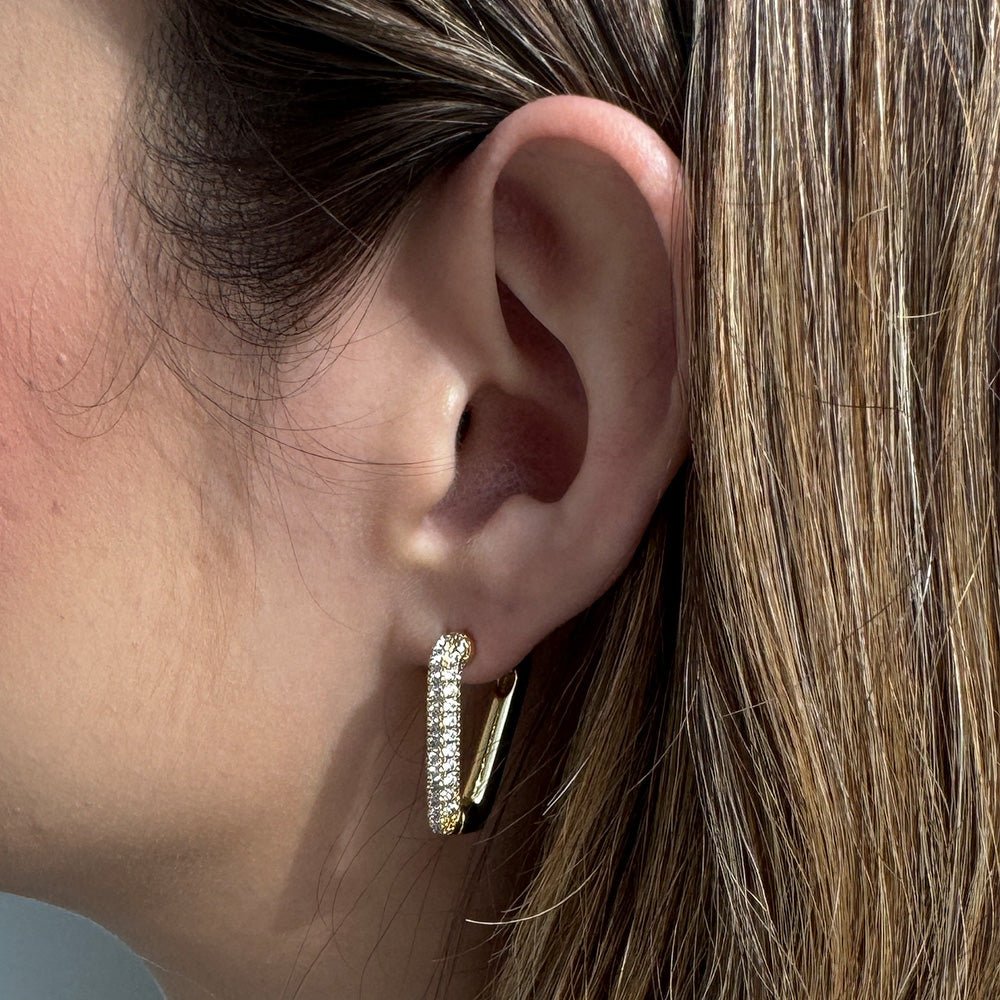 GOLDEN PAVE TRIANGLE HOOPS - ARETES - Malandra Jewelry - EZA3 - VE330