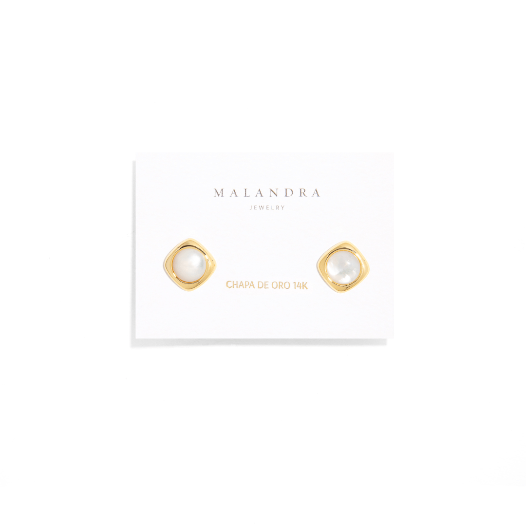 GOLDEN SQUARE MOON EARRINGS - ARETES - Malandra Jewelry - ZWA13 - QX02972BY