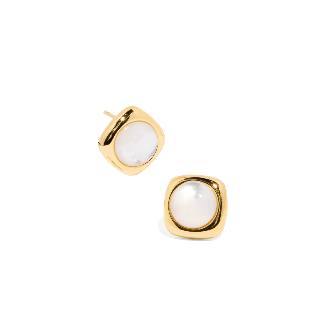 GOLDEN SQUARE MOON EARRINGS - ARETES - Malandra Jewelry - ZWA13 - QX02972BY