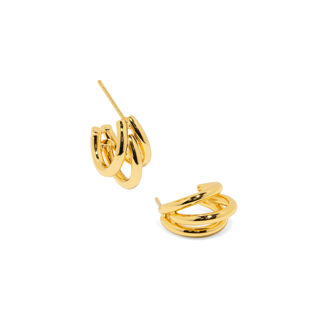 GOLDEN TRIPLE GLOW HOOPS - ARETES - Malandra Jewelry - ZWA8 - QX02721YE