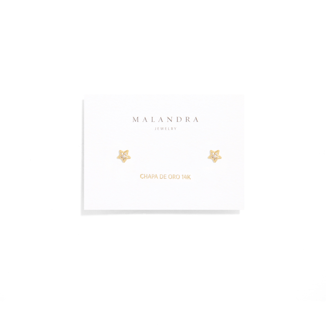 GOLDEN TWINKLE STAR EARRINGS - ARETES - Malandra Jewelry - ZWA21 - QX00885Y