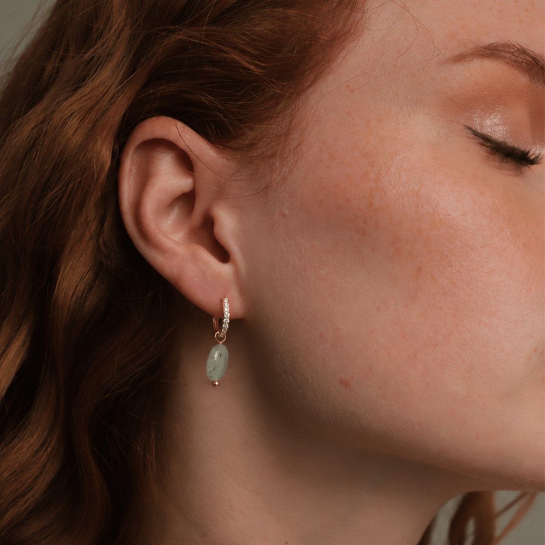 Green Aventurine Gratitude Hoops - ARETES - Malandra Jewelry - TA2352