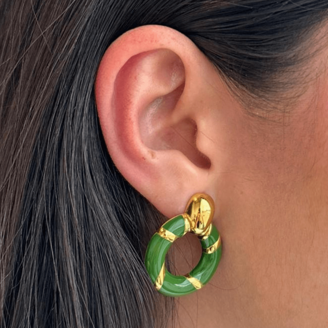 GREEN LUXE HOOP EARRINGS - ARETES - Malandra Jewelry - EUWA289-JDE0108018-GN