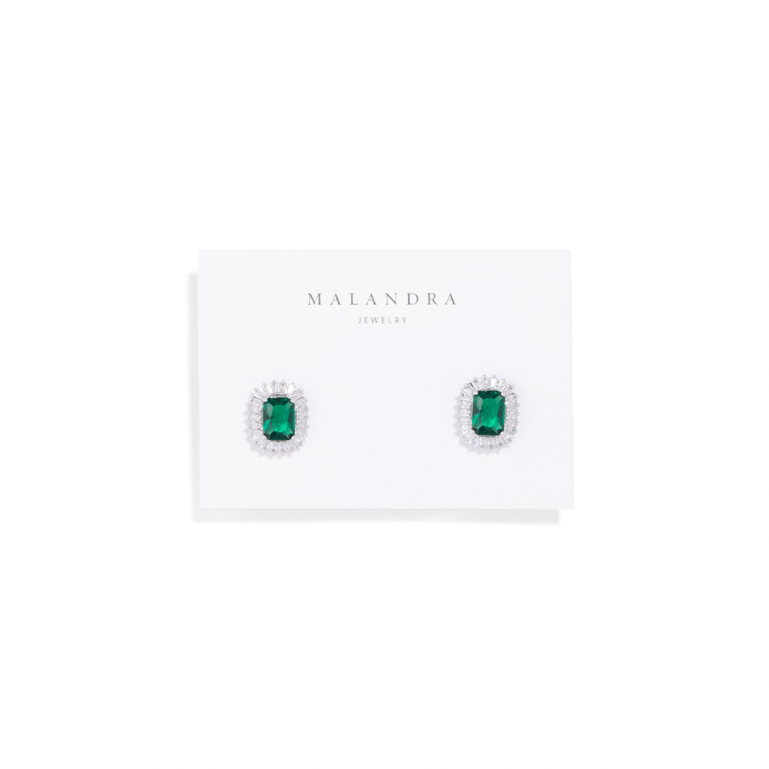 GREEN SPARKLE GLAM STUDS - ARETES - Malandra Jewelry - ZWA64 - QX01855Y