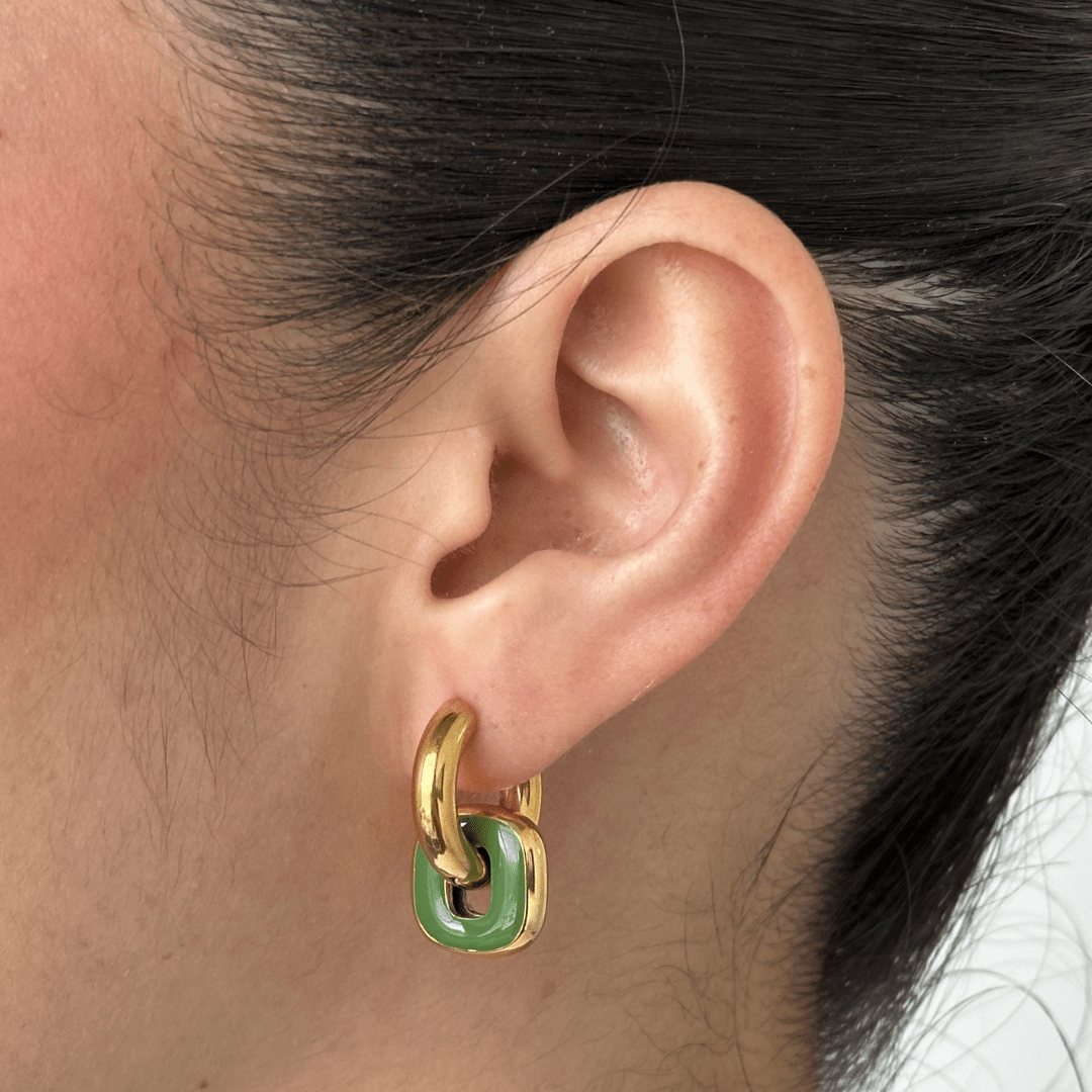 GREEN SQUARE LUMINA HOOPS - ARETES - Malandra Jewelry - EUWA401-JDE0108014-GN