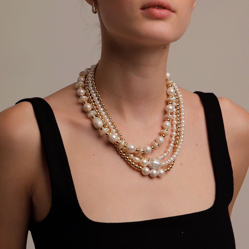 HALF & HALF PEARL GOLDEN NECKLACE - COLLARES - Malandra Jewelry - TC1682