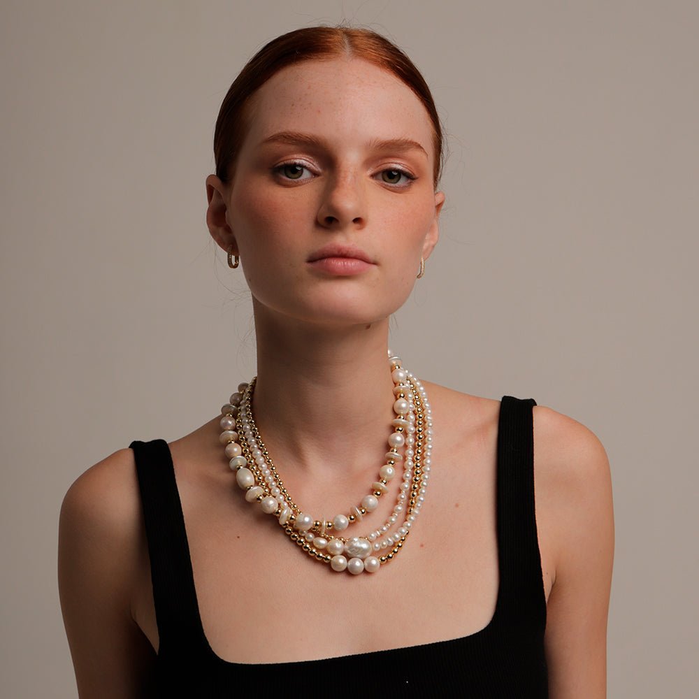 HALF & HALF PEARL GOLDEN NECKLACE - COLLARES - Malandra Jewelry - TC1682