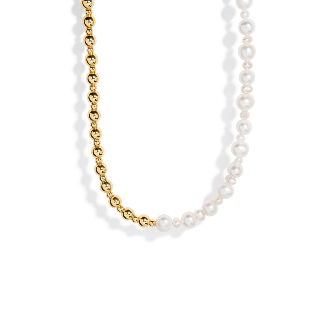HALF & HALF PEARL GOLDEN NECKLACE - COLLARES - Malandra Jewelry - TC1682