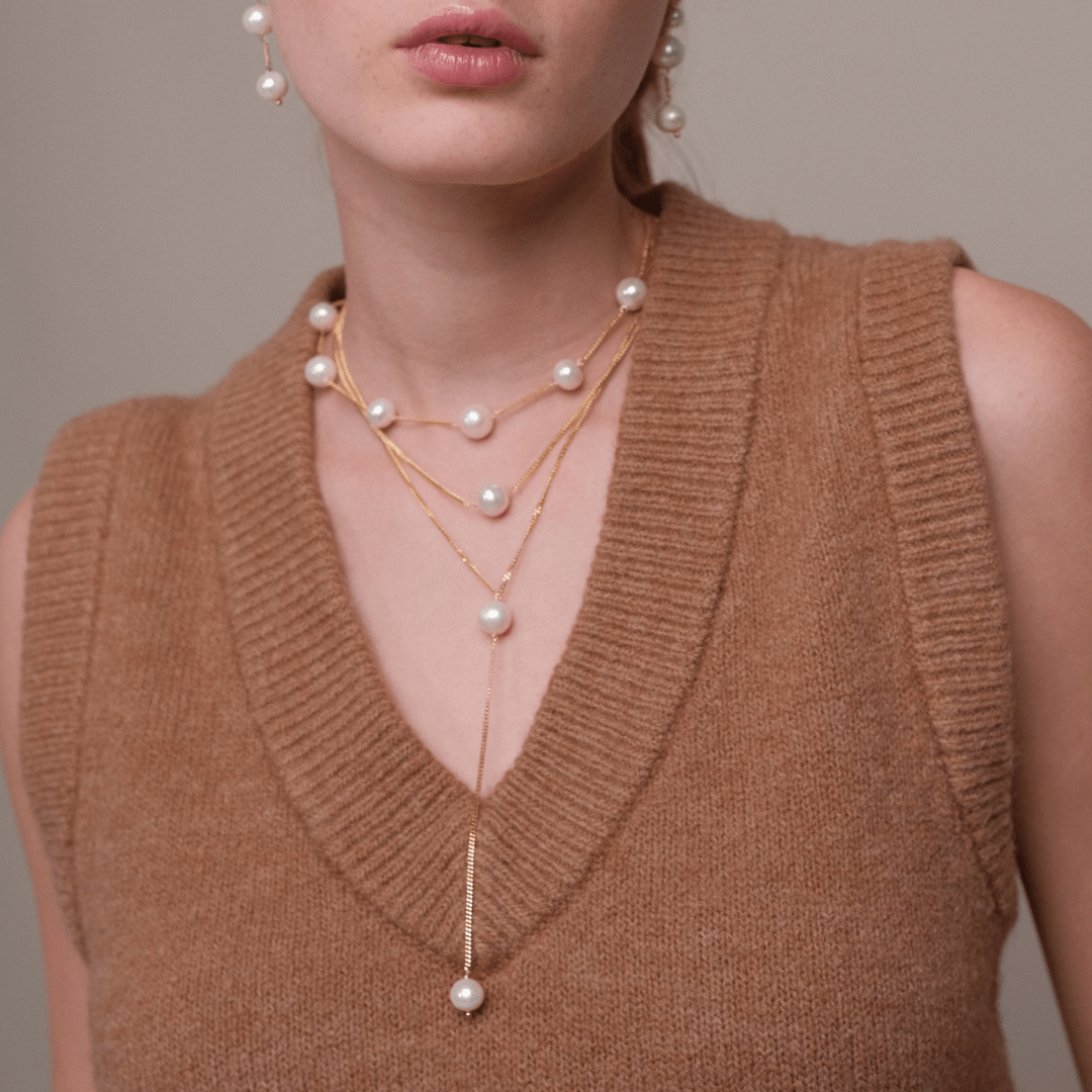LARIAT PEARL DOTS NECKLACE - COLLARES - Malandra Jewelry - TC2084