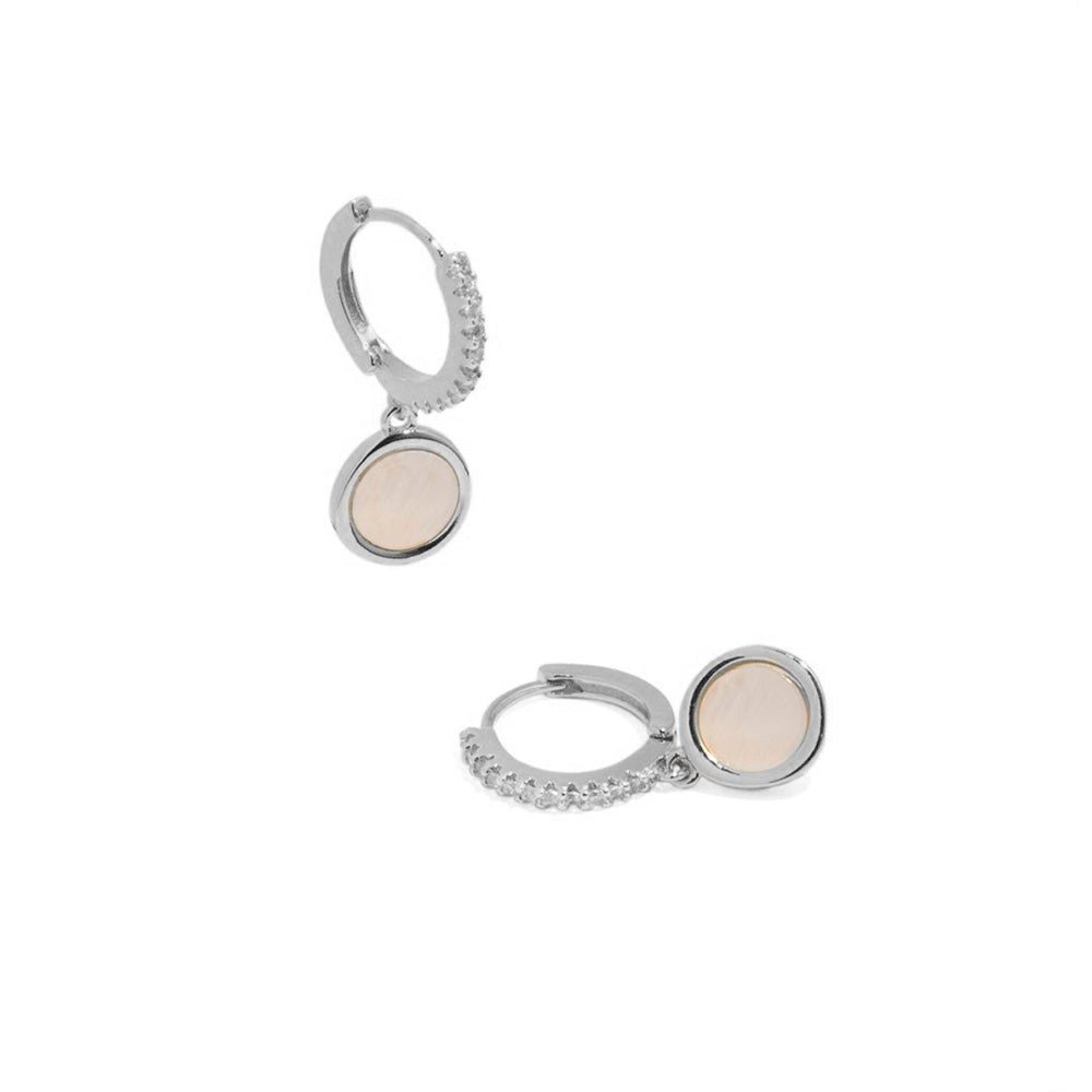 MOTHER OF PEARL SILVER HUGGIES - ARETES - Malandra Jewelry - AA1132.P-G66839