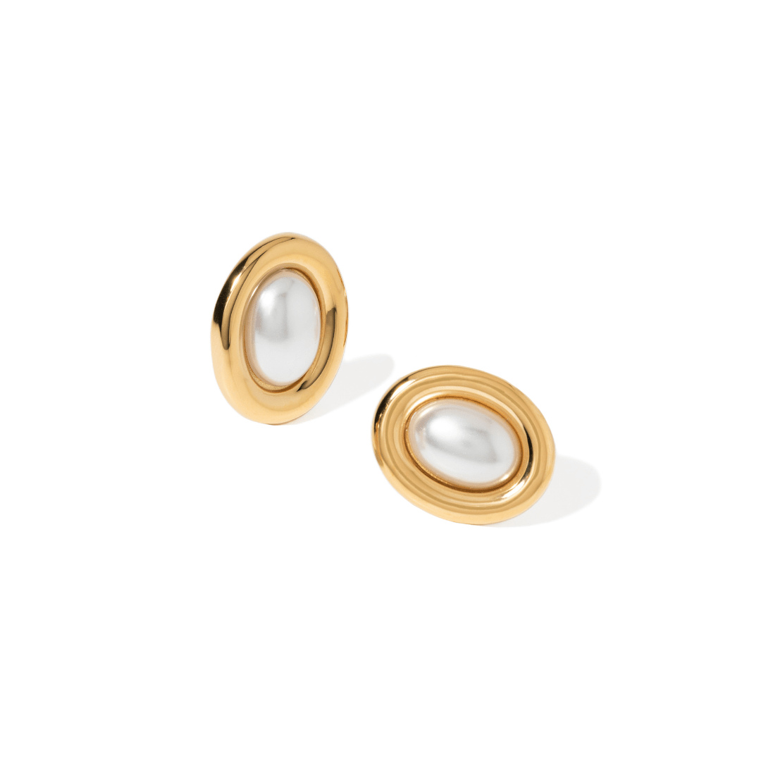 OVAL PEARL ESSENCE STUDS - ARETES - Malandra Jewelry - EUWA311-JDE0305051