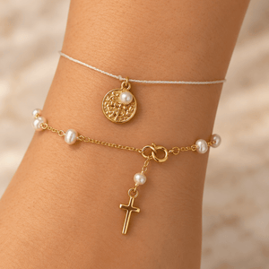 Pearl Blessing Cross Bracelet - PULSERAS - Malandra Jewelry - TP2676